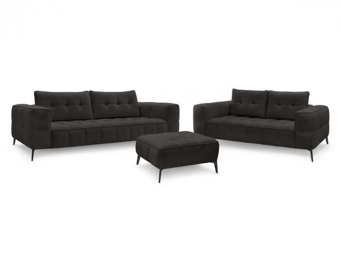 Ensemble canapé droit fixe 3 + 2 places ANIS tissu texturé avec pouf