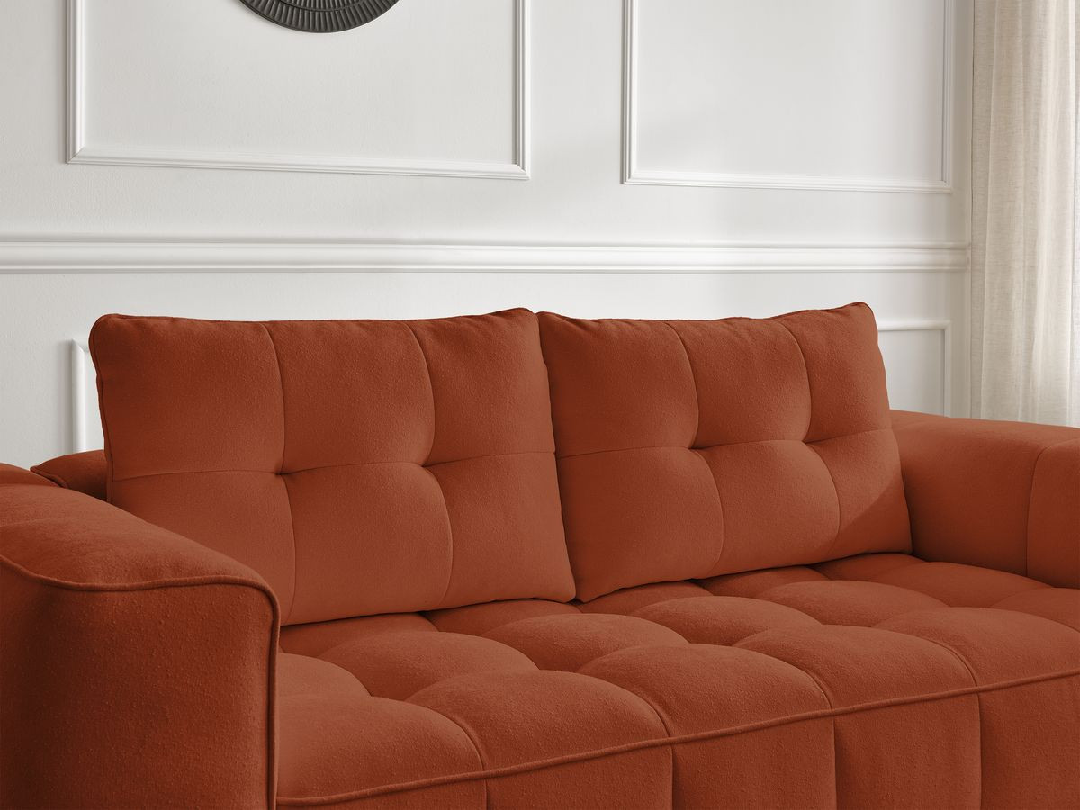 Ensemble canapé droit 3 + 2 places ANIS texturé avec pouf orange — vue 5