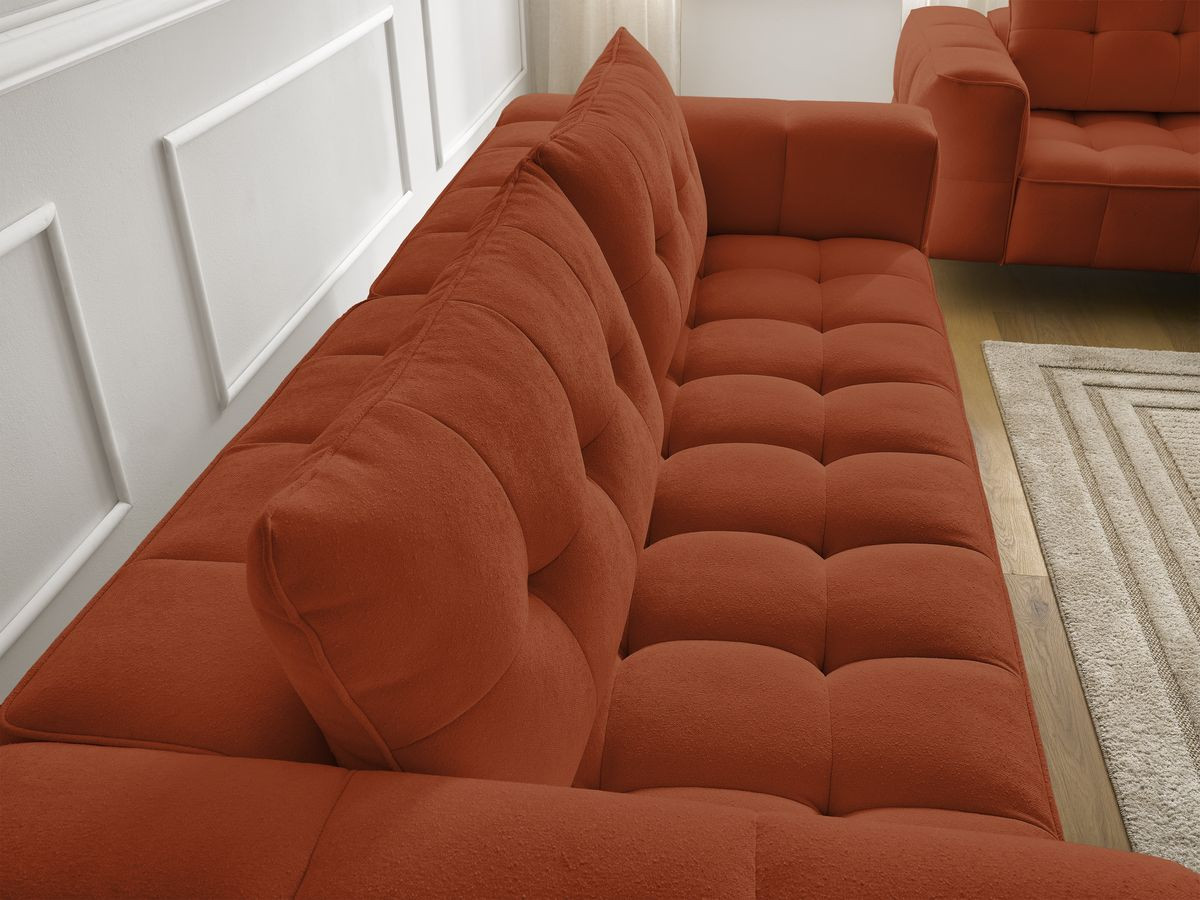 Ensemble canapé droit 3 + 2 places ANIS texturé avec pouf orange — vue 6