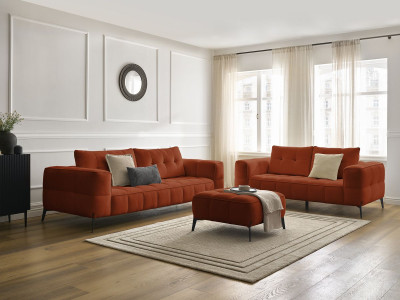 Ensemble canapé droit fixe 3 + 2 places ANIS tissu texturé avec pouf