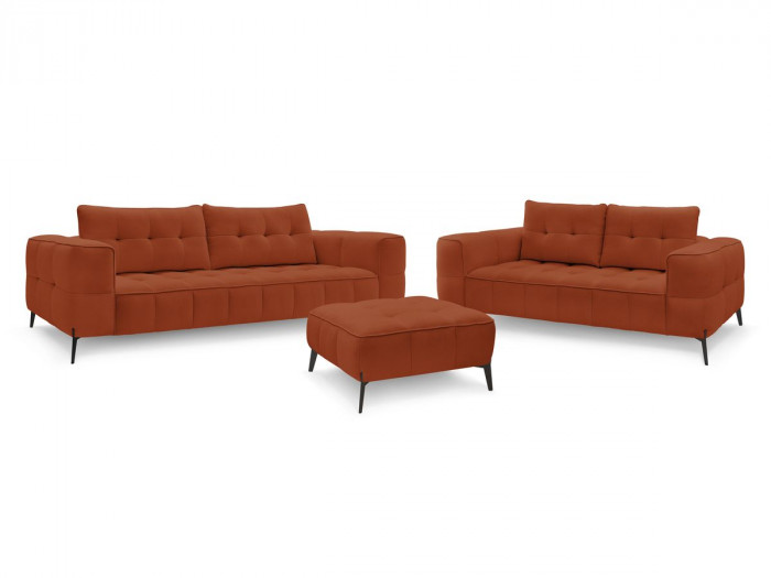 Ensemble canapé droit fixe 3 + 2 places ANIS tissu texturé avec pouf
