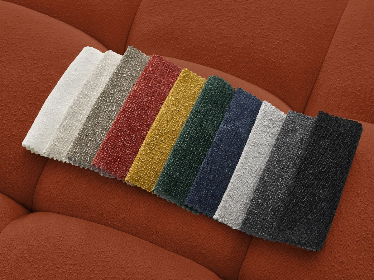 Ensemble canapé droit 3 + 2 places ANIS texturé avec pouf orange — vue 4