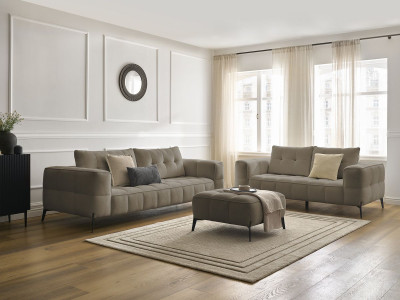 Ensemble canapé droit fixe 3 + 2 places ANIS tissu texturé avec pouf