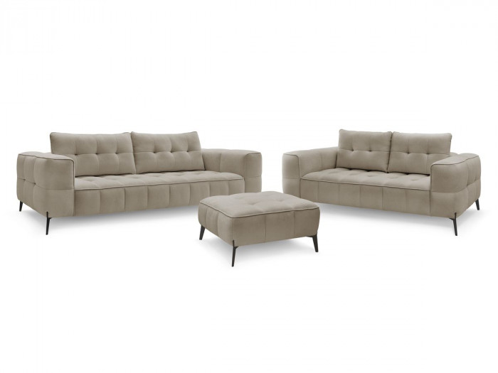 Ensemble canapé droit fixe 3 + 2 places ANIS tissu texturé avec pouf