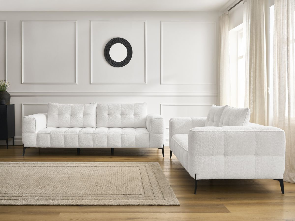 Ensemble canapé droit 3 + 2 places ANIS bouclette blanc — vue 5