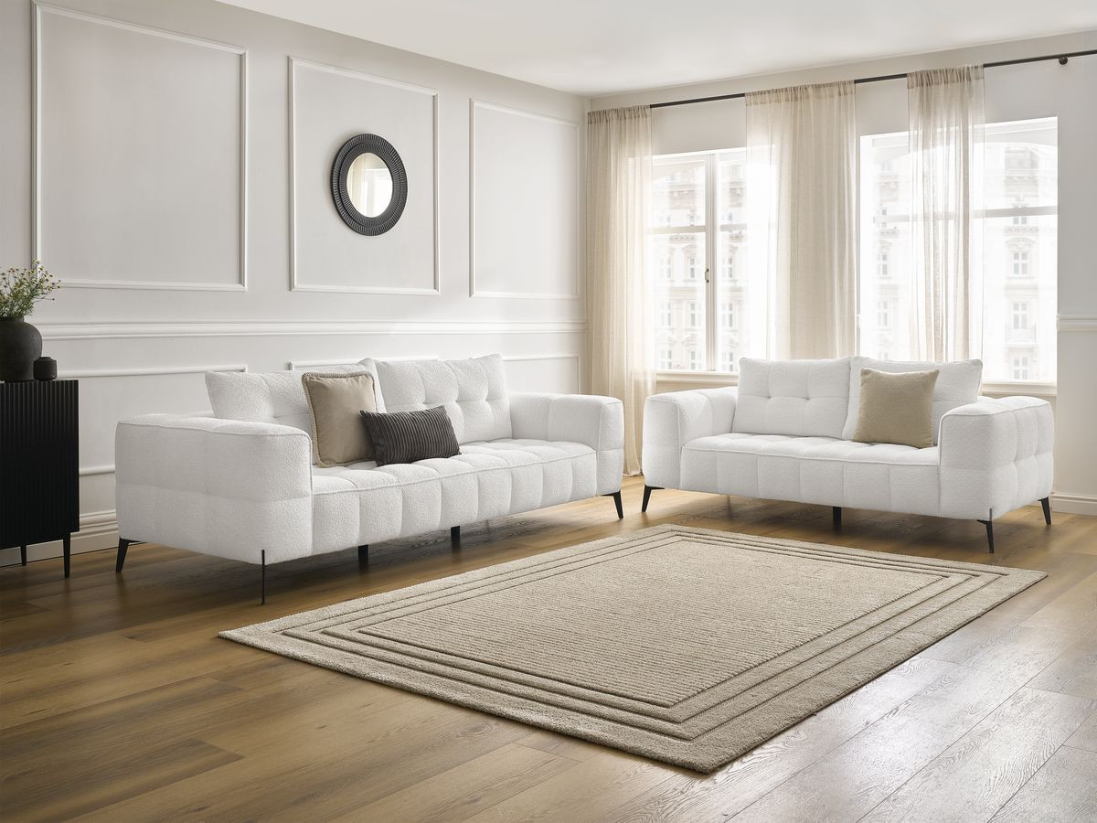 Ensemble canapé droit fixe 3 + 2 places ANIS tissu bouclette