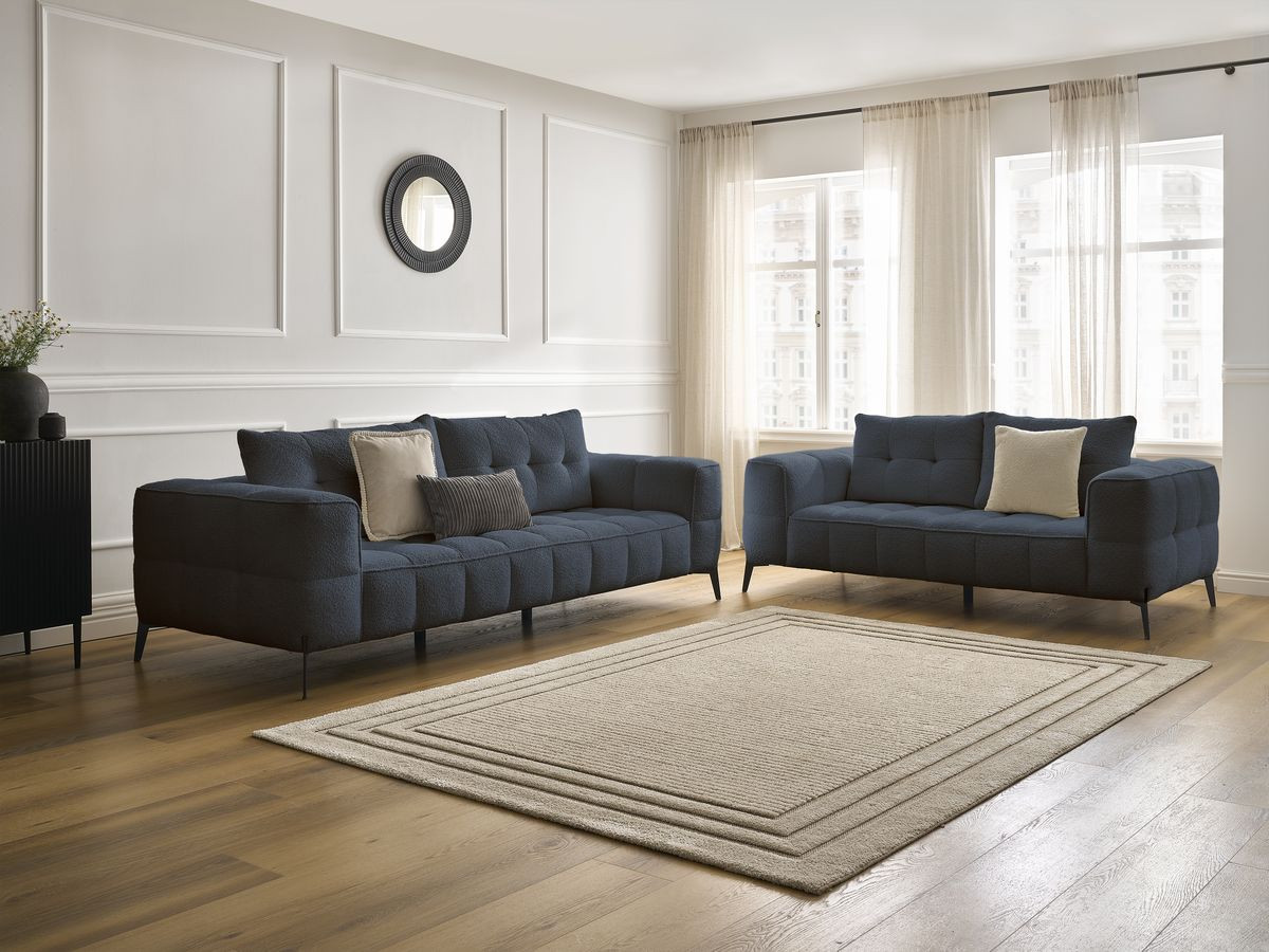 Ensemble canapé droit 3 + 2 places ANIS bouclette bleu foncé
