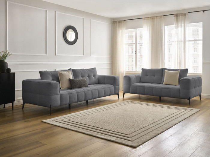 Ensemble canapé droit fixe 3 + 2 places ANIS tissu bouclette