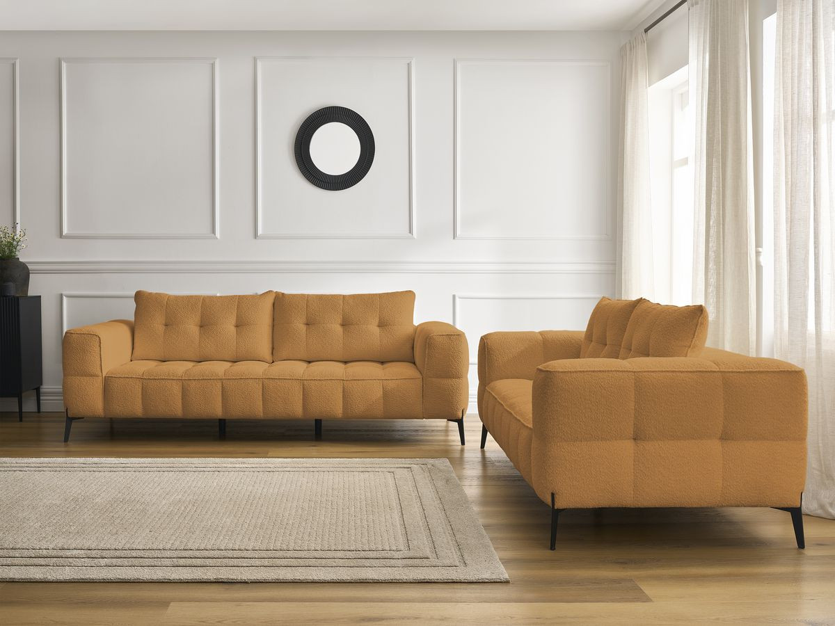 Ensemble canapé droit 3 + 2 places ANIS bouclette jaune — vue 5