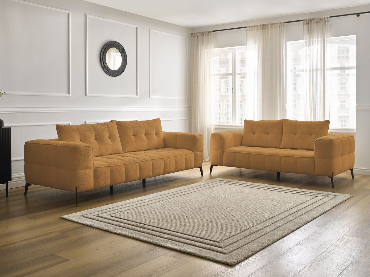 Ensemble canapé droit 3 + 2 places ANIS bouclette jaune — vue 6