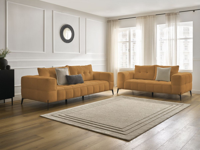 Ensemble canapé droit fixe 3 + 2 places ANIS tissu bouclette