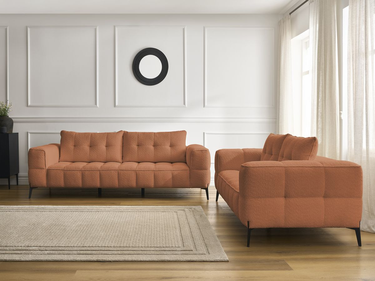 Ensemble canapé droit 3 + 2 places ANIS bouclette orange — vue 5