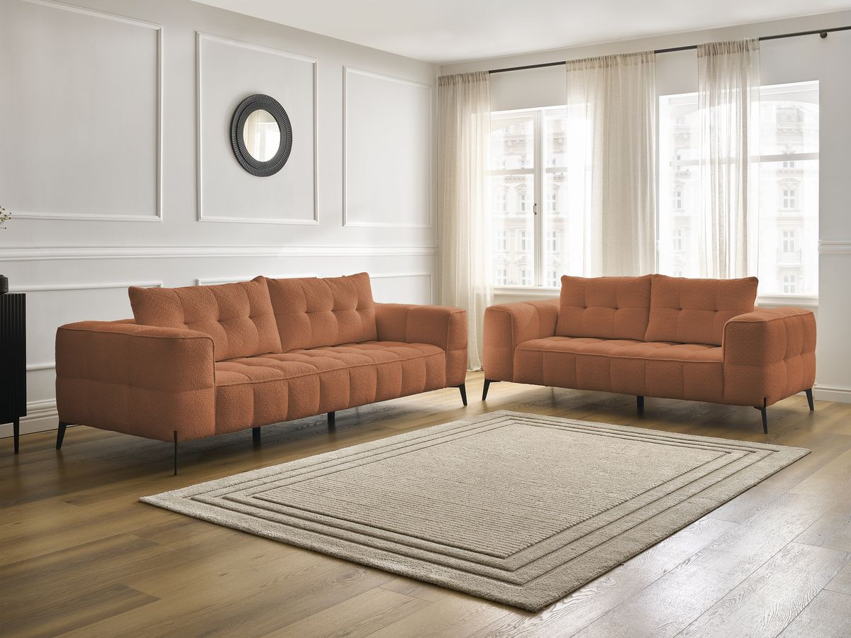 Ensemble canapé droit 3 + 2 places ANIS bouclette orange — vue 6