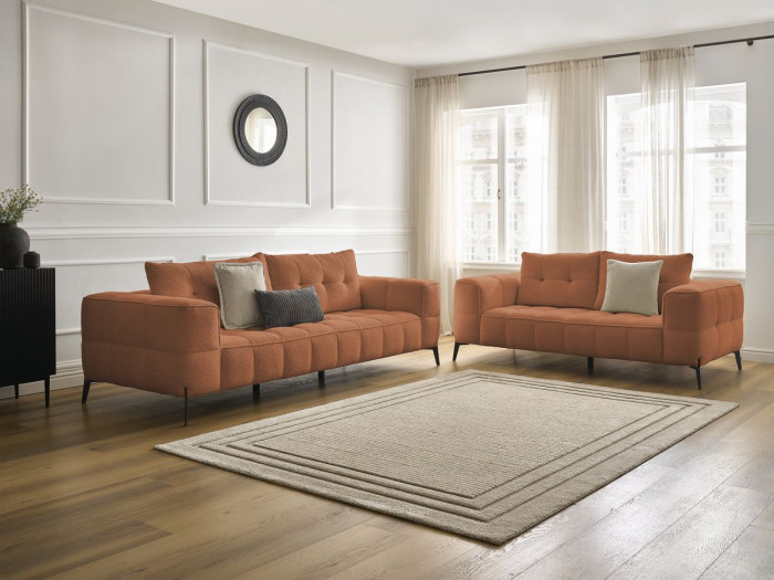 Ensemble canapé droit fixe 3 + 2 places ANIS tissu bouclette