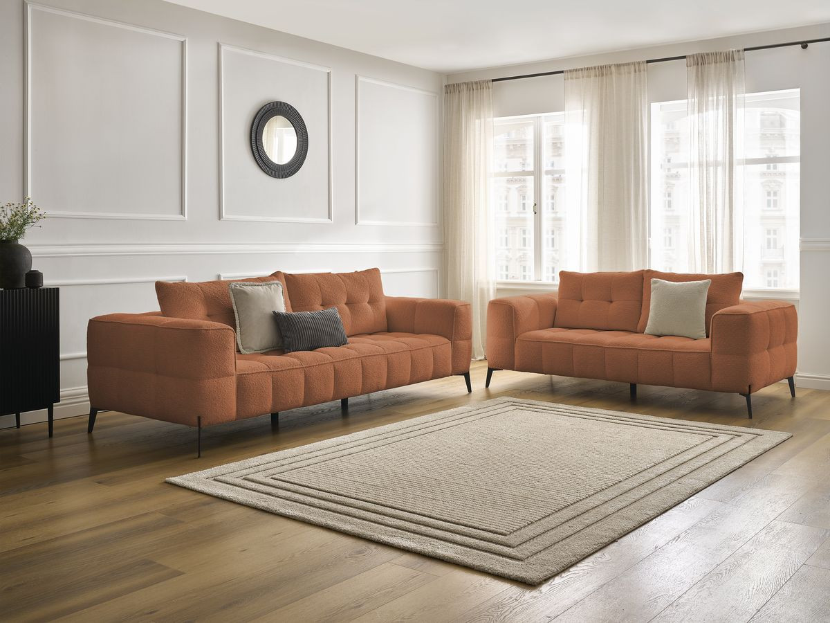 Ensemble canapé droit 3 + 2 places ANIS bouclette orange