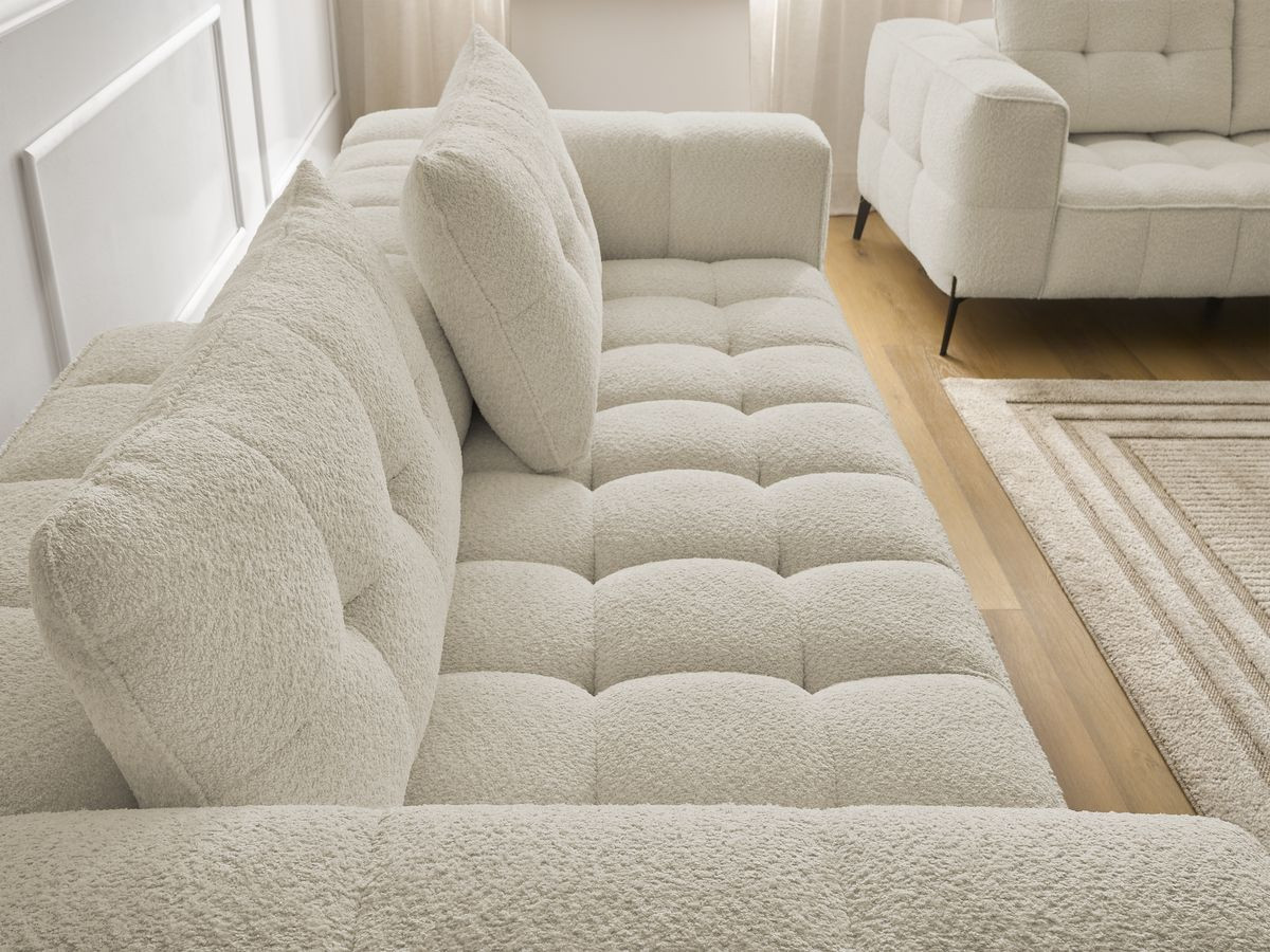 Ensemble canapé droit 3 + 2 places ANIS bouclette avec pouf beige — vue 6