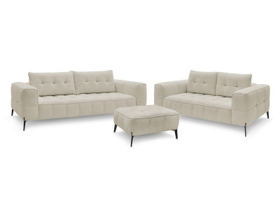Ensemble canapé droit fixe 3 + 2 places ANIS tissu bouclette avec pouf