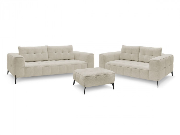 Ensemble canapé droit fixe 3 + 2 places ANIS tissu bouclette avec pouf
