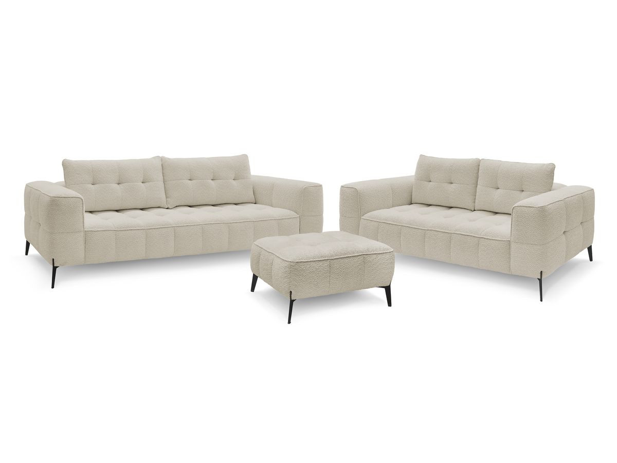 vaste rechte bankset 3 + 2 zitplaatsen anis badstof met poef gekleurd beige