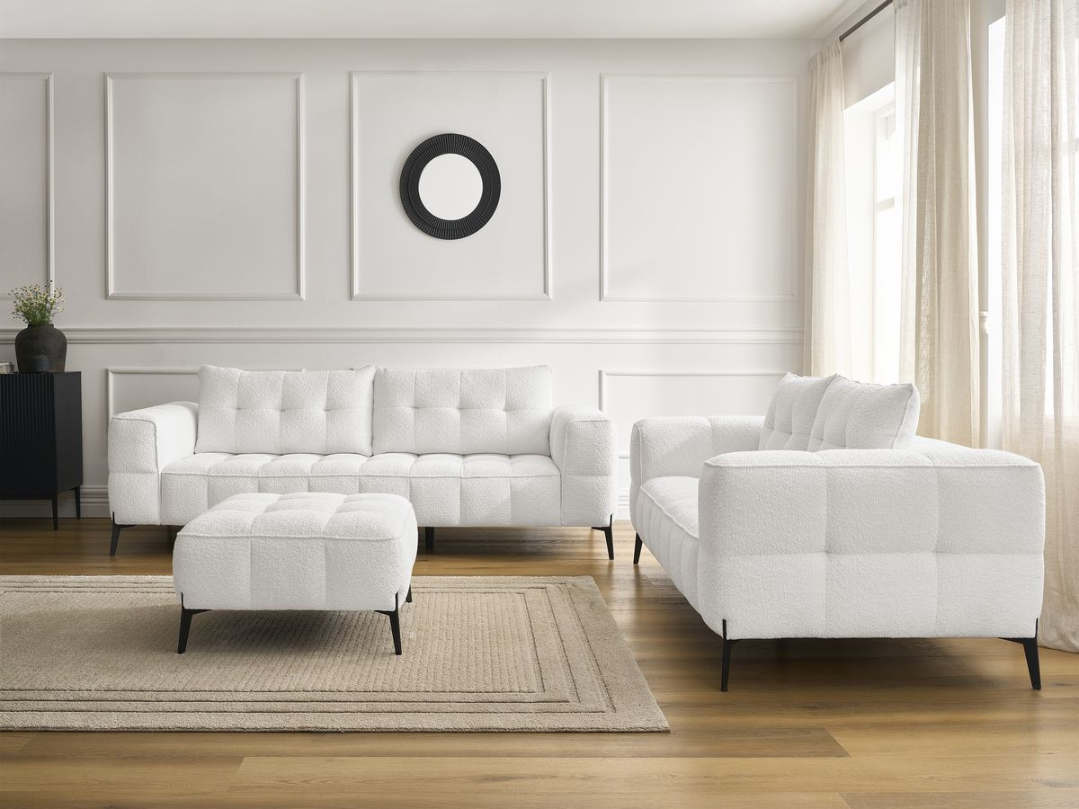 Ensemble canapé droit 3 + 2 places ANIS bouclette avec pouf blanc — vue 5