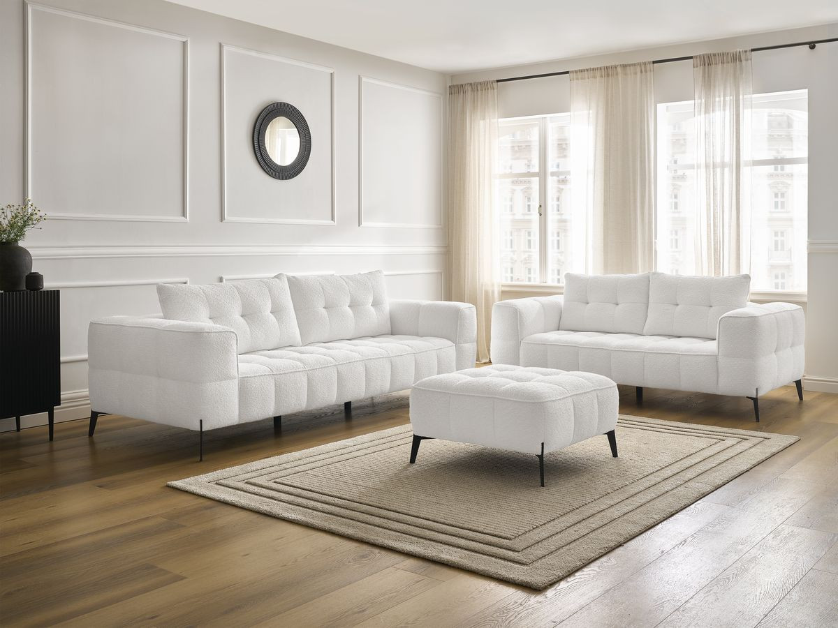 Ensemble canapé droit 3 + 2 places ANIS bouclette avec pouf blanc — vue 6