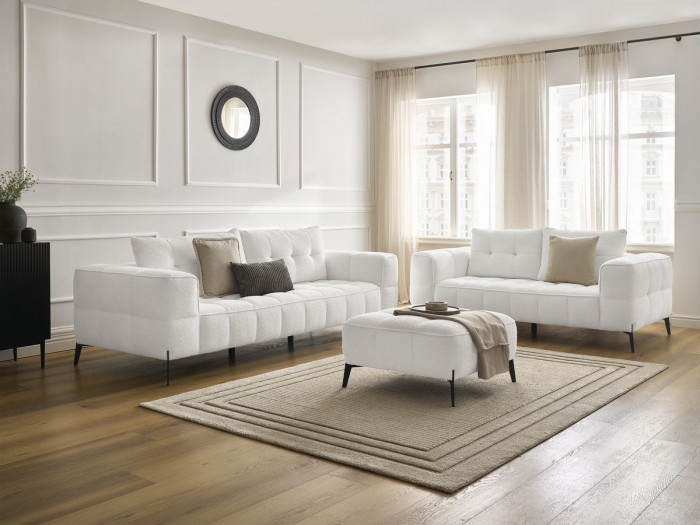 Ensemble canapé droit fixe 3 + 2 places ANIS tissu bouclette avec pouf