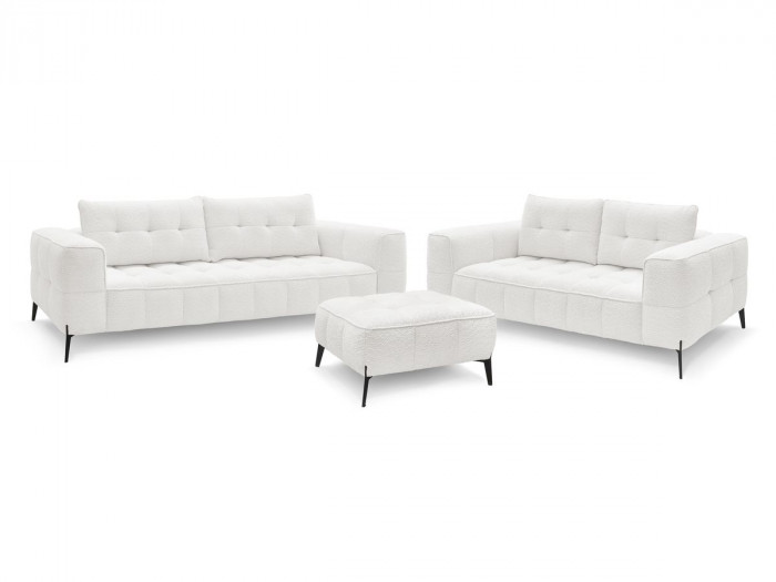 Ensemble canapé droit fixe 3 + 2 places ANIS tissu bouclette avec pouf