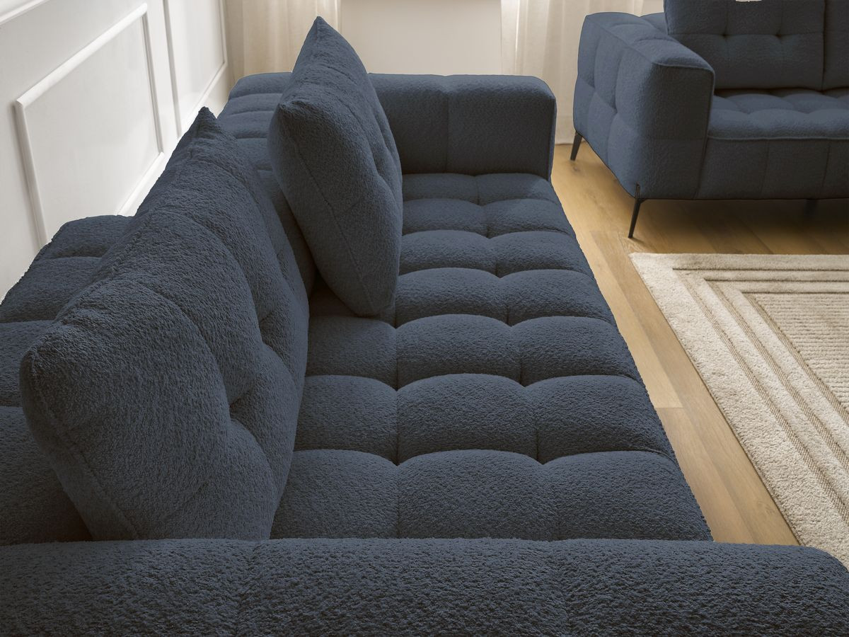 Ensemble canapé droit 3 + 2 places ANIS bouclette avec pouf bleu foncé — vue 6