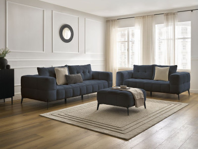 Ensemble canapé droit fixe 3 + 2 places ANIS tissu bouclette avec pouf