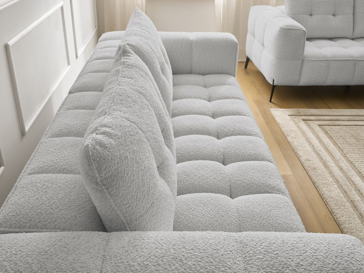 Ensemble canapé droit 3 + 2 places ANIS bouclette avec pouf gris clair — vue 5