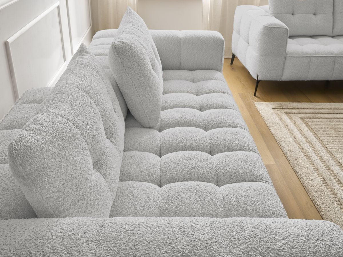 Ensemble canapé droit 3 + 2 places ANIS bouclette avec pouf gris clair — vue 6