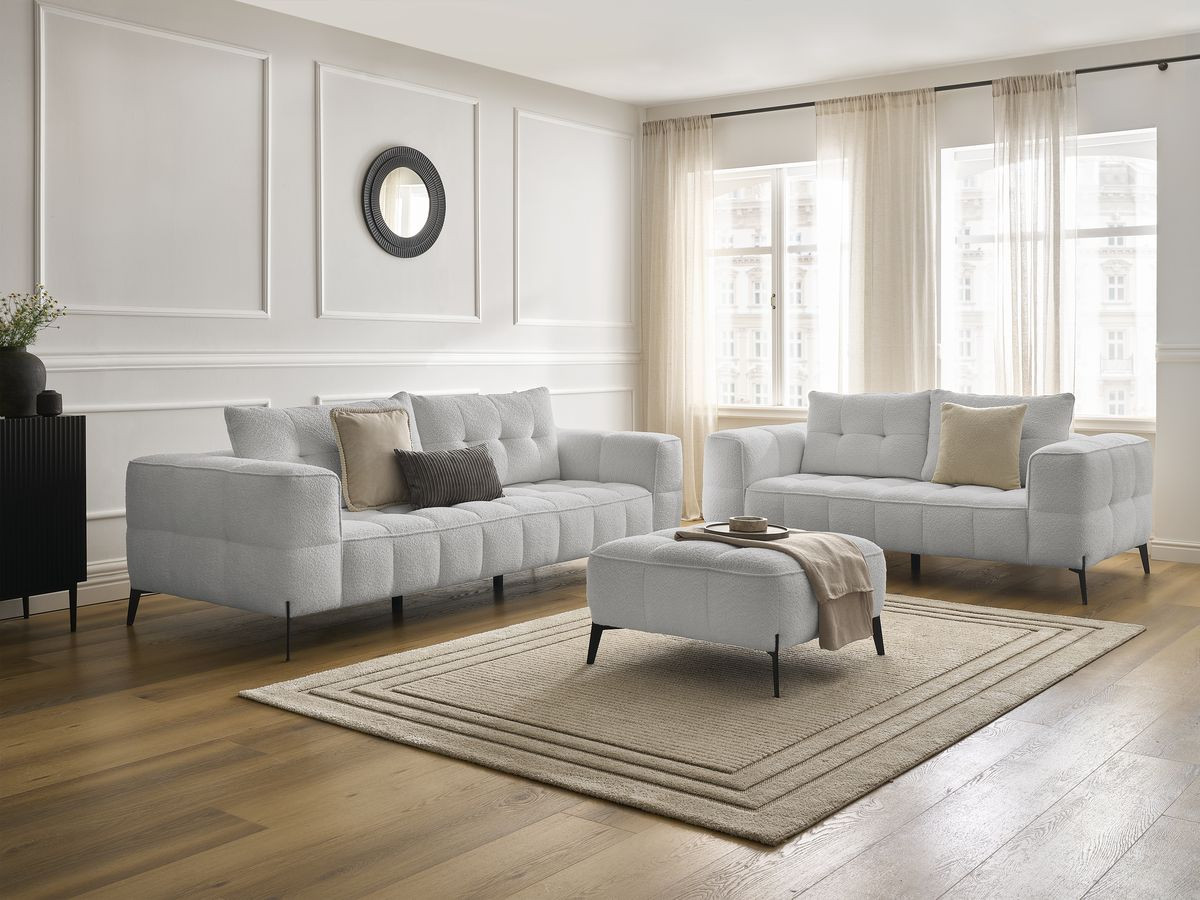 Ensemble canapé droit 3 + 2 places ANIS bouclette avec pouf gris clair