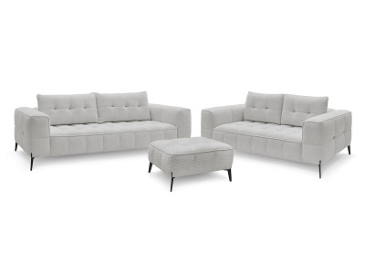 Ensemble canapé droit fixe 3 + 2 places ANIS tissu bouclette avec pouf