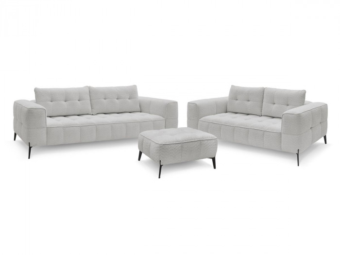 Ensemble canapé droit fixe 3 + 2 places ANIS tissu bouclette avec pouf