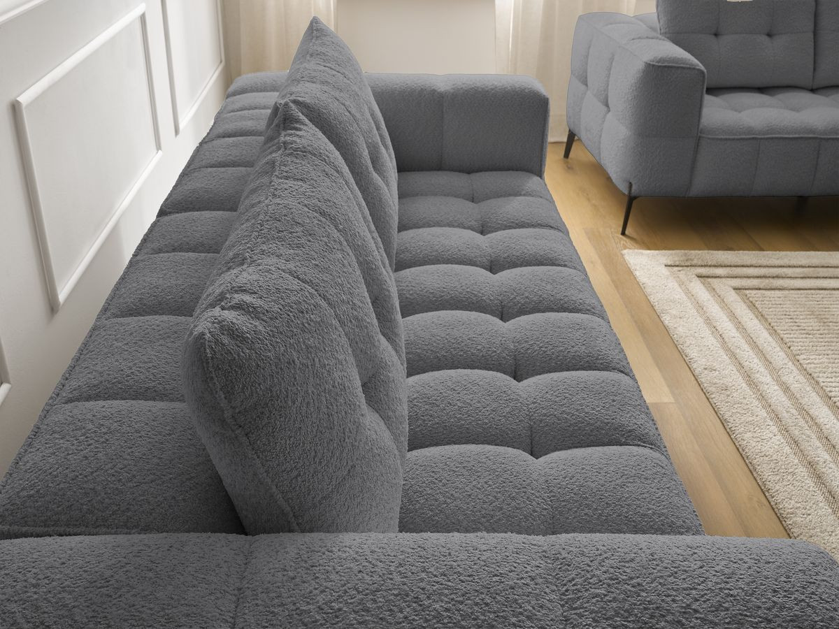 Ensemble canapé droit 3 + 2 places ANIS bouclette avec pouf gris foncé — vue 5