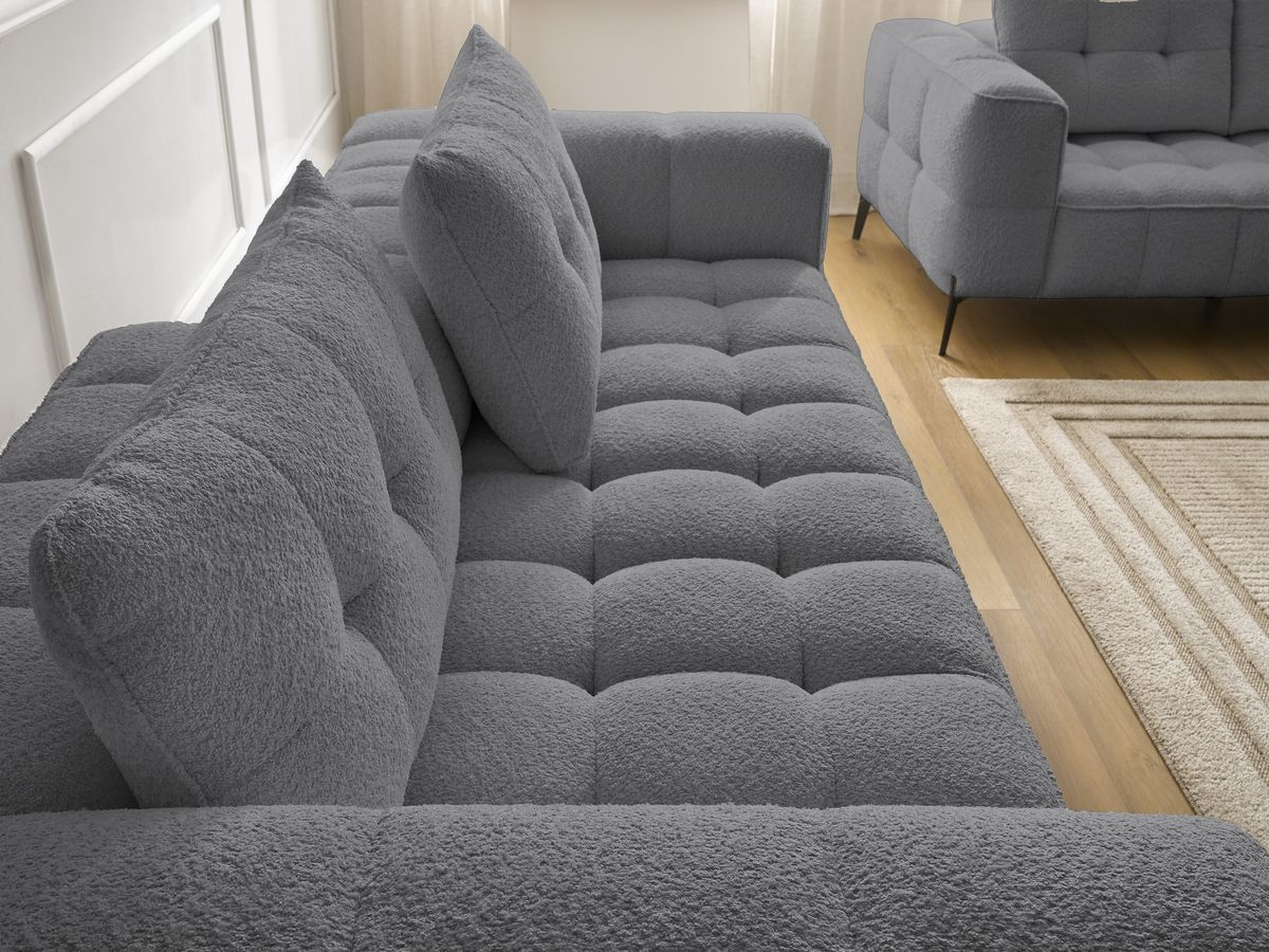 Ensemble canapé droit 3 + 2 places ANIS bouclette avec pouf gris foncé — vue 6