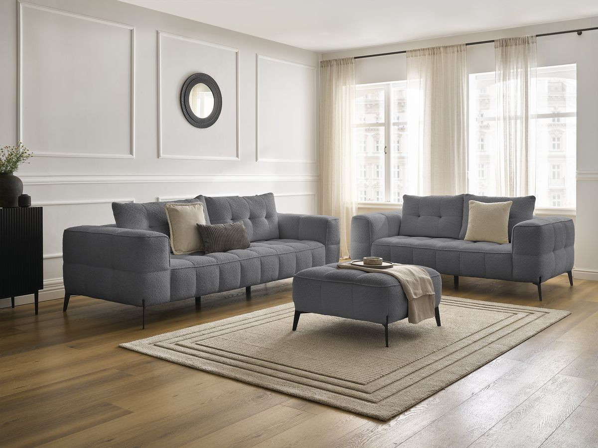 Ensemble canapé droit 3 + 2 places ANIS bouclette avec pouf gris foncé