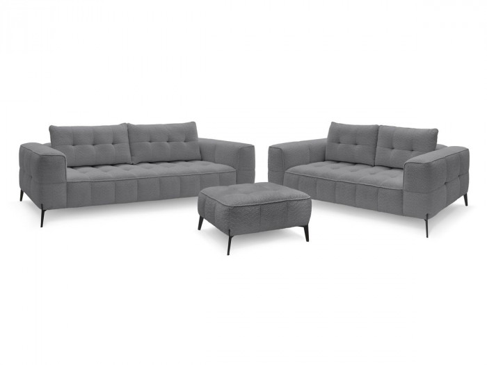 Ensemble canapé droit fixe 3 + 2 places ANIS tissu bouclette avec pouf