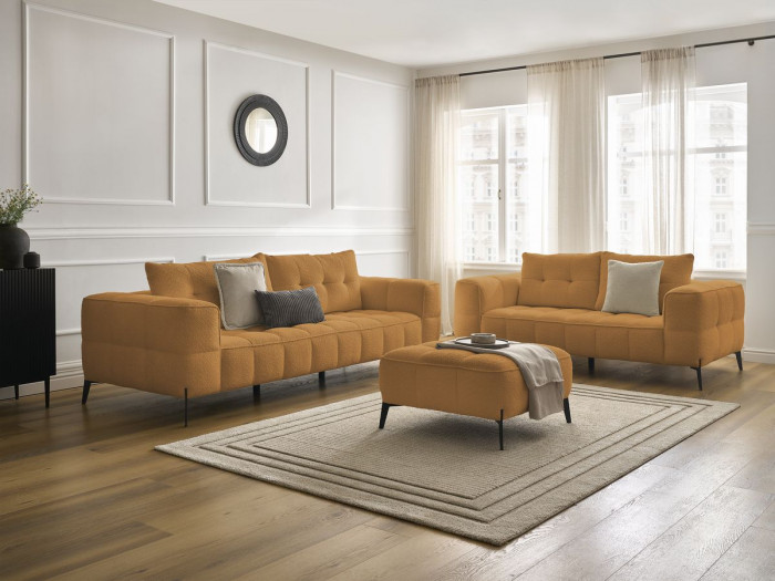 Ensemble canapé droit fixe 3 + 2 places ANIS tissu bouclette avec pouf