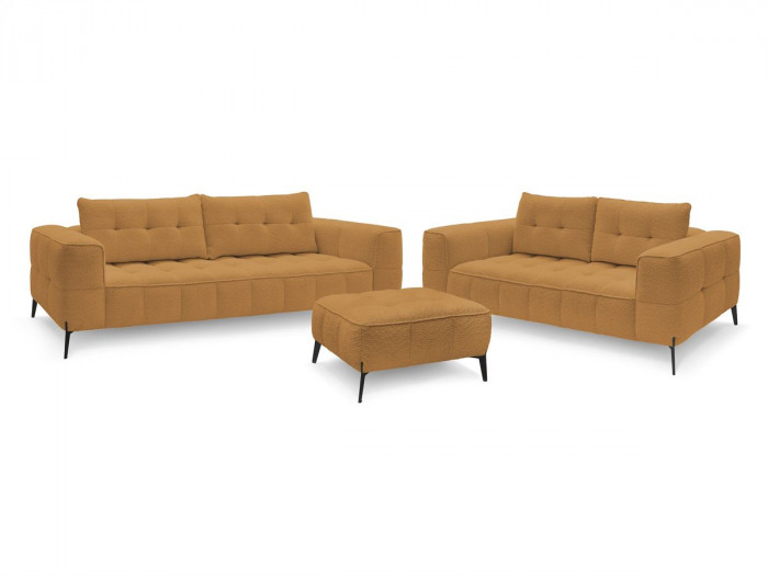 Ensemble canapé droit fixe 3 + 2 places ANIS tissu bouclette avec pouf