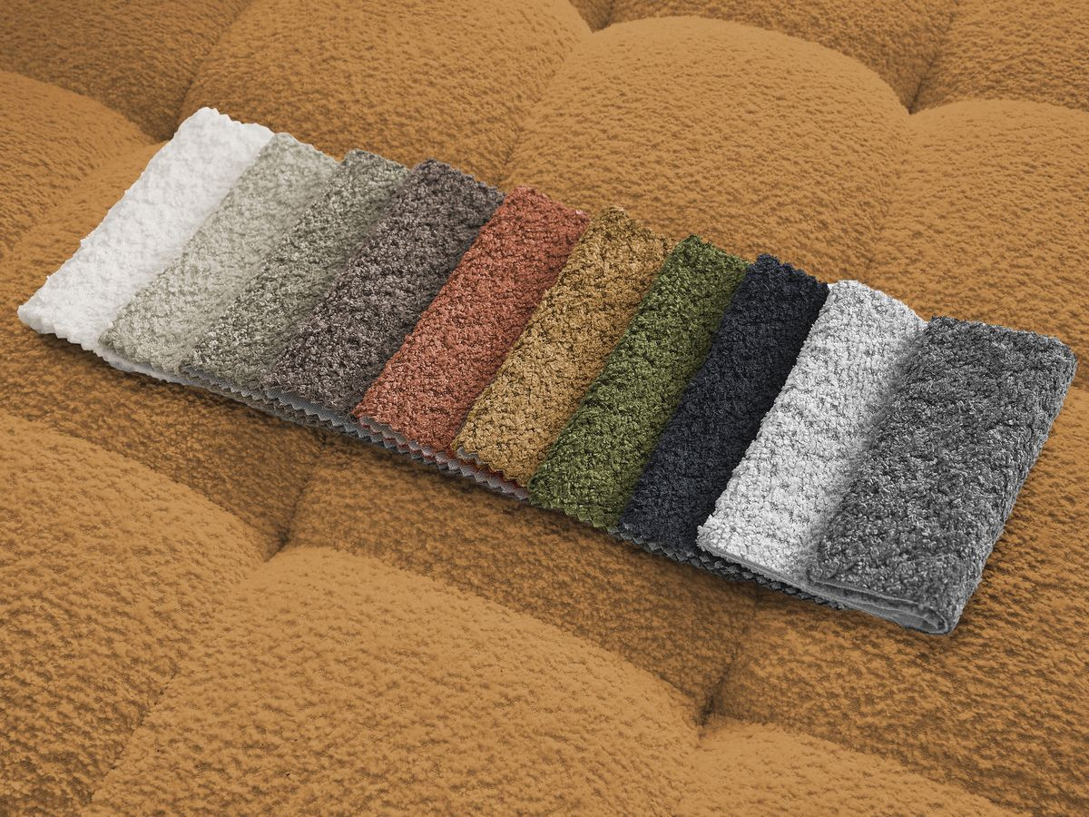 Ensemble canapé droit 3 + 2 places ANIS bouclette avec pouf jaune — vue 4