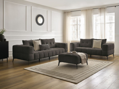 Ensemble canapé droit fixe 3 + 2 places ANIS tissu bouclette avec pouf