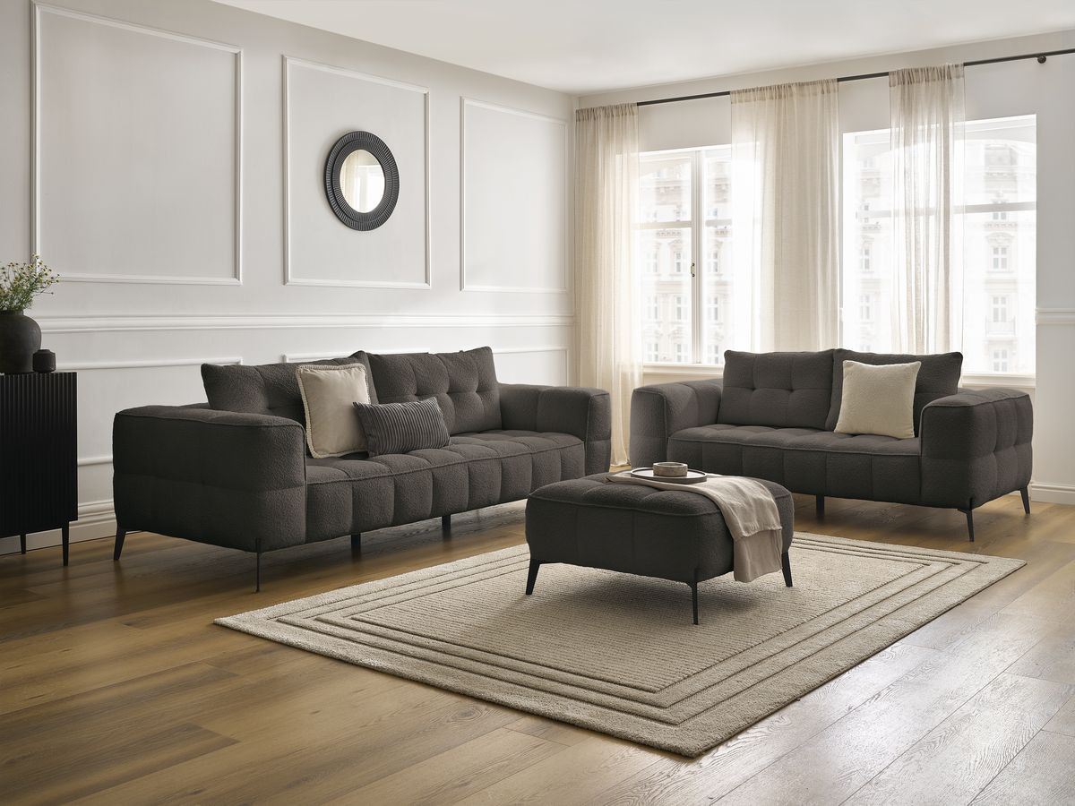 Ensemble canapé droit 3 + 2 places ANIS bouclette avec pouf marron