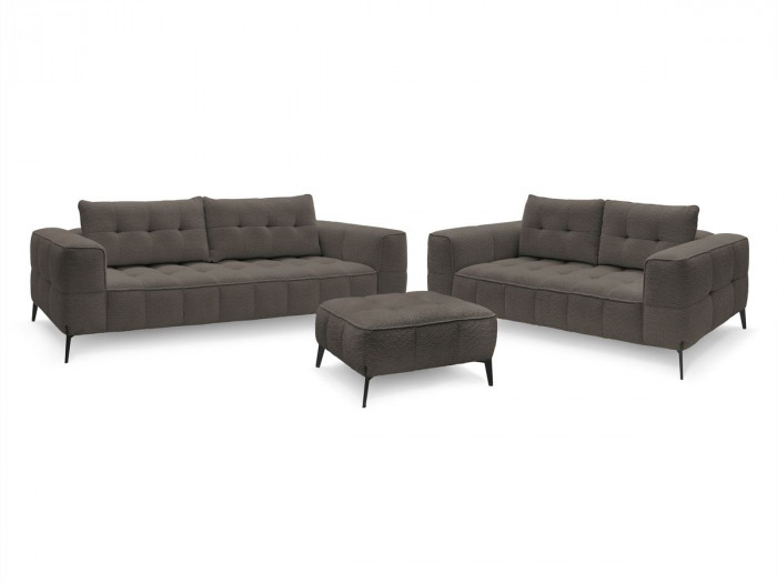 Ensemble canapé droit fixe 3 + 2 places ANIS tissu bouclette avec pouf
