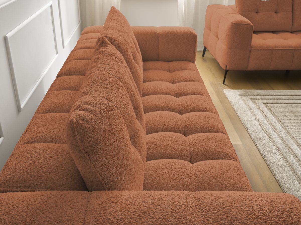 Ensemble canapé droit 3 + 2 places ANIS bouclette avec pouf orange — vue 5