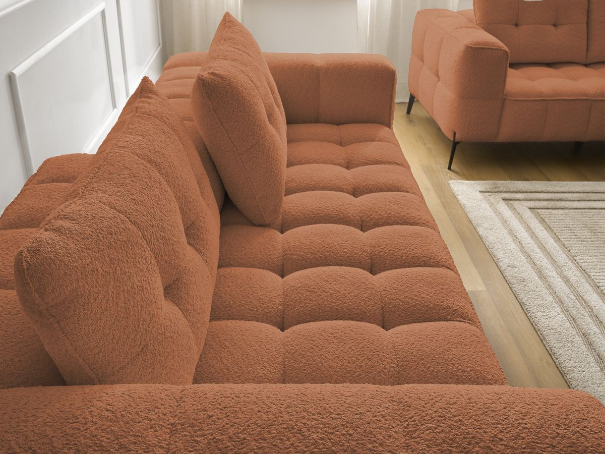 Ensemble canapé droit 3 + 2 places ANIS bouclette avec pouf orange — vue 6