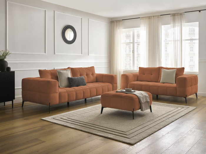 Ensemble canapé droit fixe 3 + 2 places ANIS tissu bouclette avec pouf