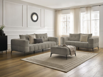 Ensemble canapé droit fixe 3 + 2 places ANIS tissu bouclette avec pouf