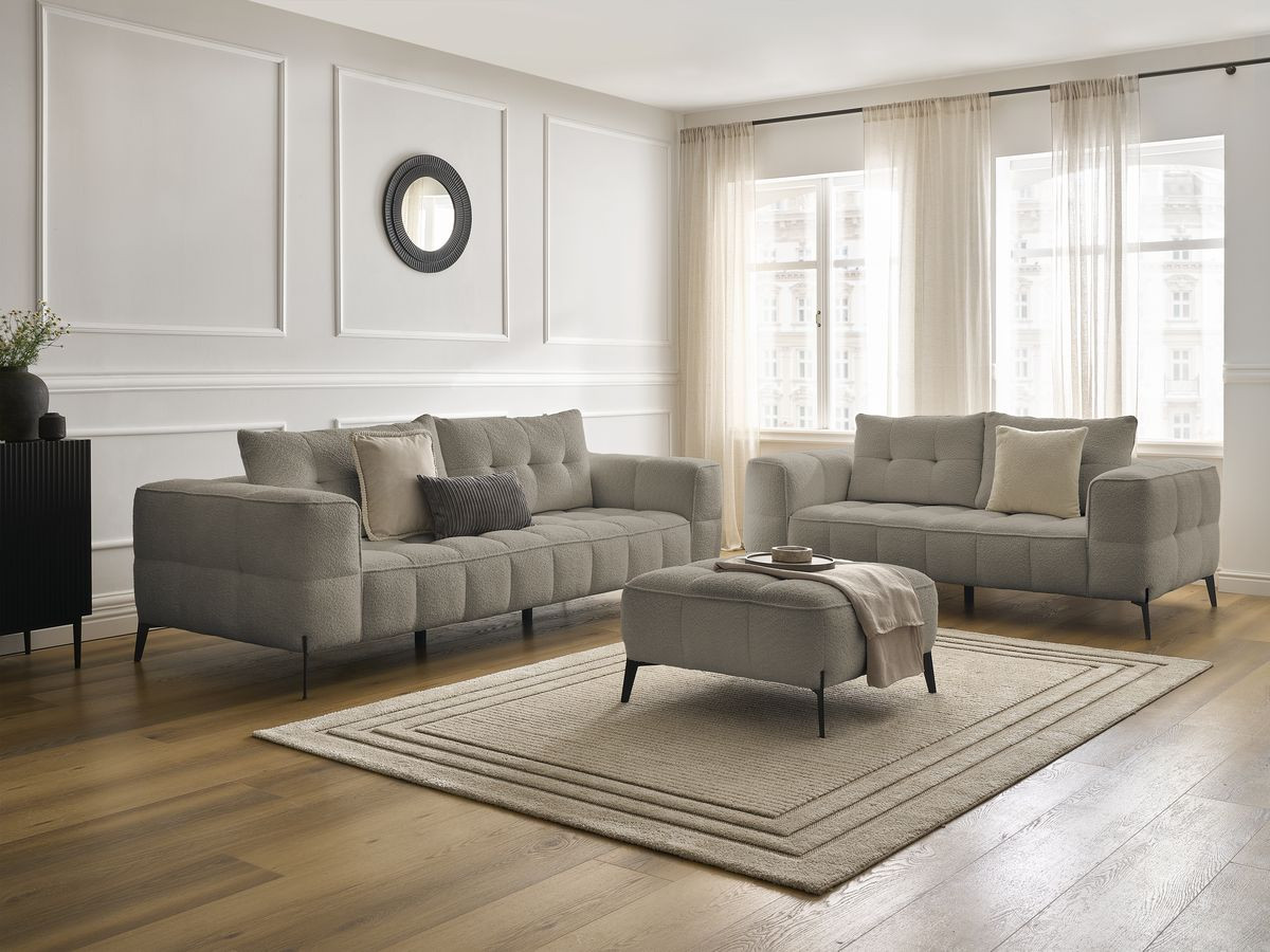 Ensemble canapé droit 3 + 2 places ANIS bouclette avec pouf taupe