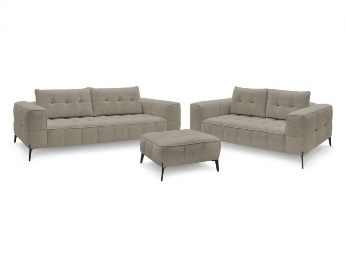 Ensemble canapé droit fixe 3 + 2 places ANIS tissu bouclette avec pouf
